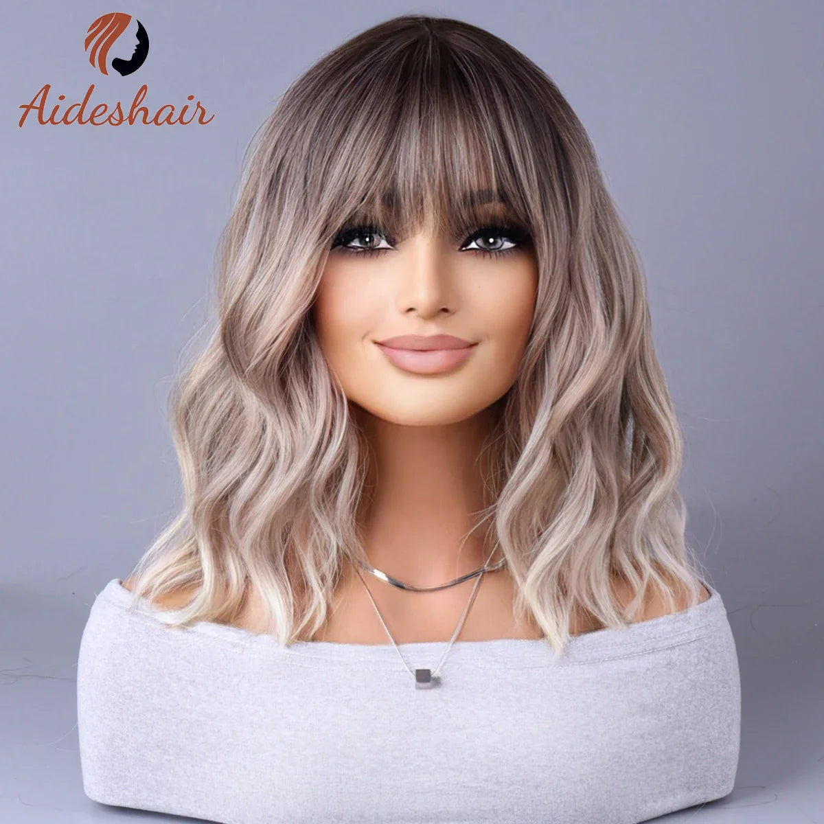 2023 New Synthetic Wig – Internet Celebrity Style with Fringe, Gradual Light Gray European & American Look