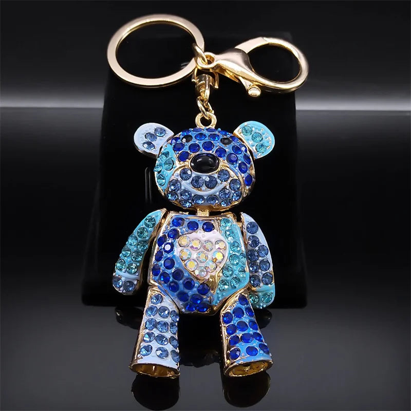 Colorful Crystal Bear Keychain - Cute Rhinestone Alloy Bag Charm & Fashion Keyring