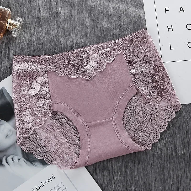 Women’s Cotton Lace Underwear Panties - Sexy Mid Waist Hollow Briefs with Hip Lift Comfort Fit Lingerie