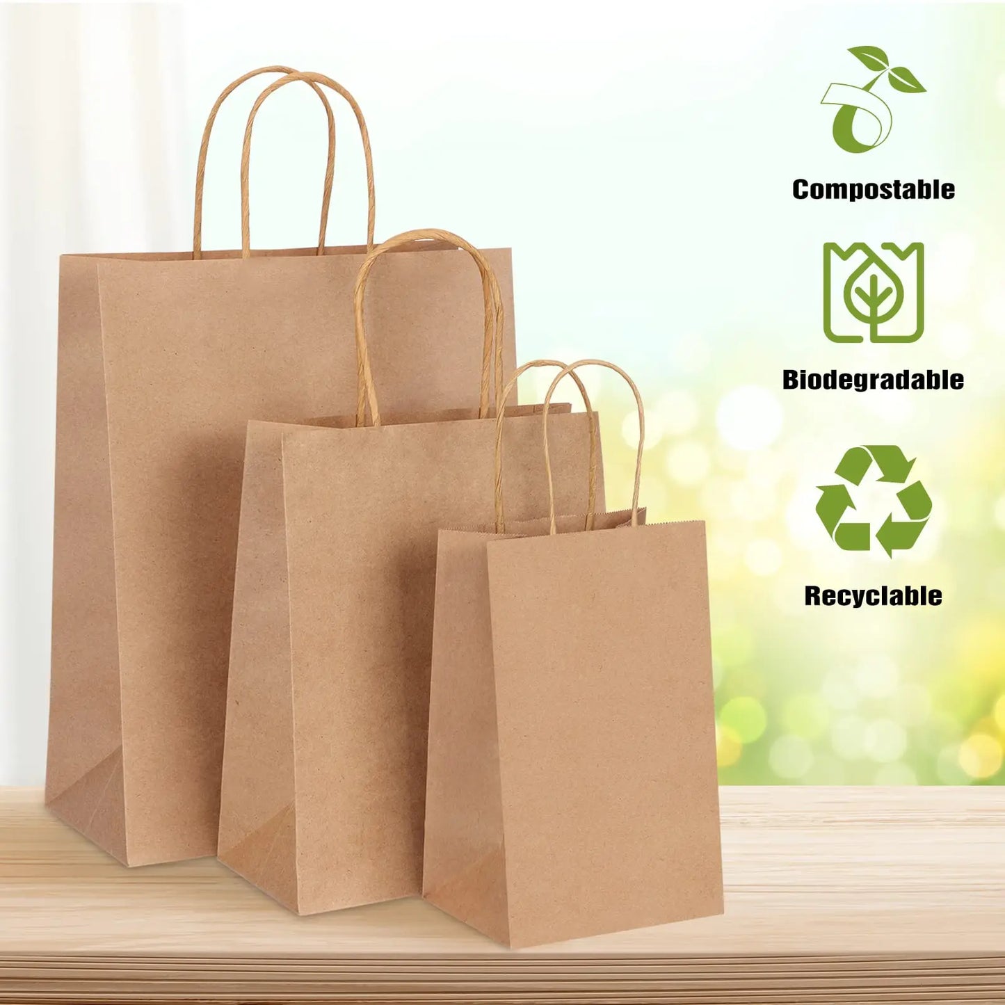 10/20pcs Brown Kraft Paper Bags with Handles – Small Gift Bags for Business, Shopping, Christmas & Party Favors