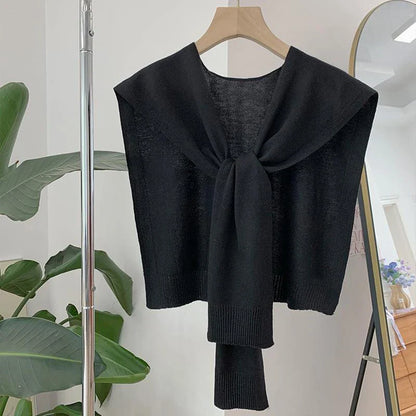 Women’s Summer Knitted Shawl – Thin Cape Scarf with Fake Collar Neck Guard