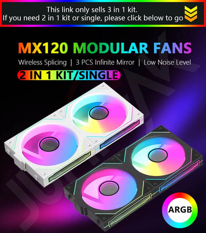 JUMPEAK MX120 360mm Modular Wireless Splicing PC Cooling Fan – 120mm ARGB Case Fan with Infinite Mirror Effect for Computer Water Cooler
