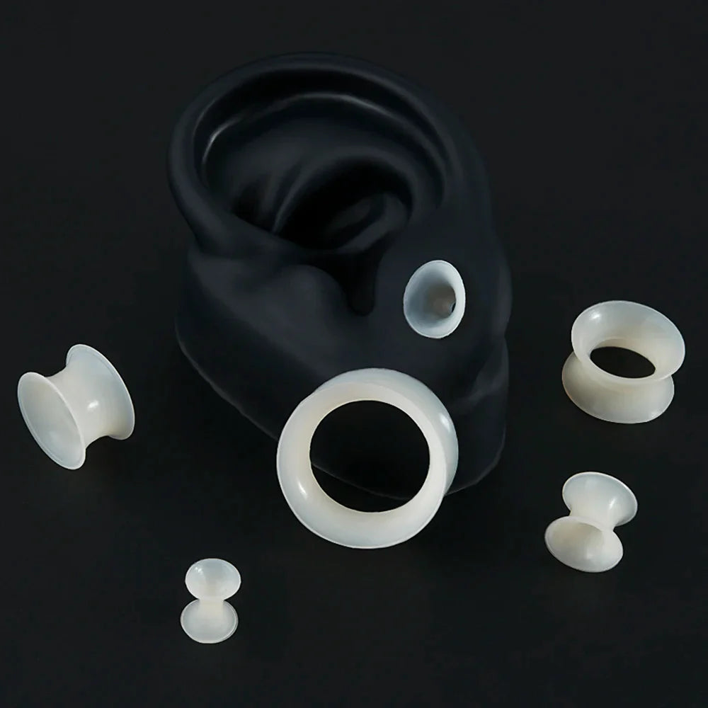 Pair Soft Flexible Ear Tunnels – Double Flare Flesh Tunnel Ear Plugs, Thin Silicone Gauge Expander Earrings for Stretched Ears