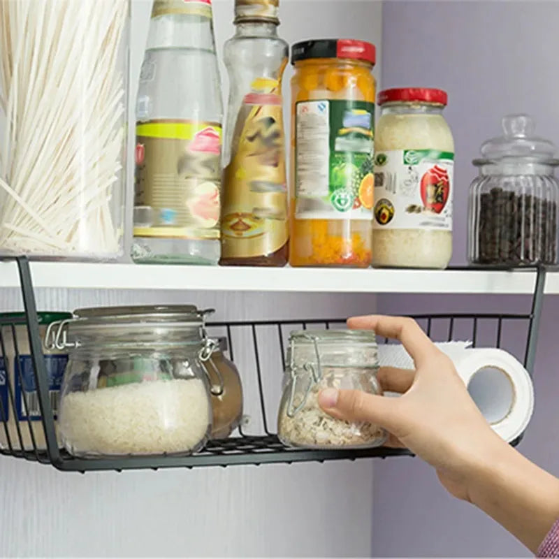 Multipurpose Hanging Closet Storage Basket — Metal Organizer for Kitchen Cabinets, Desks, and Home Use