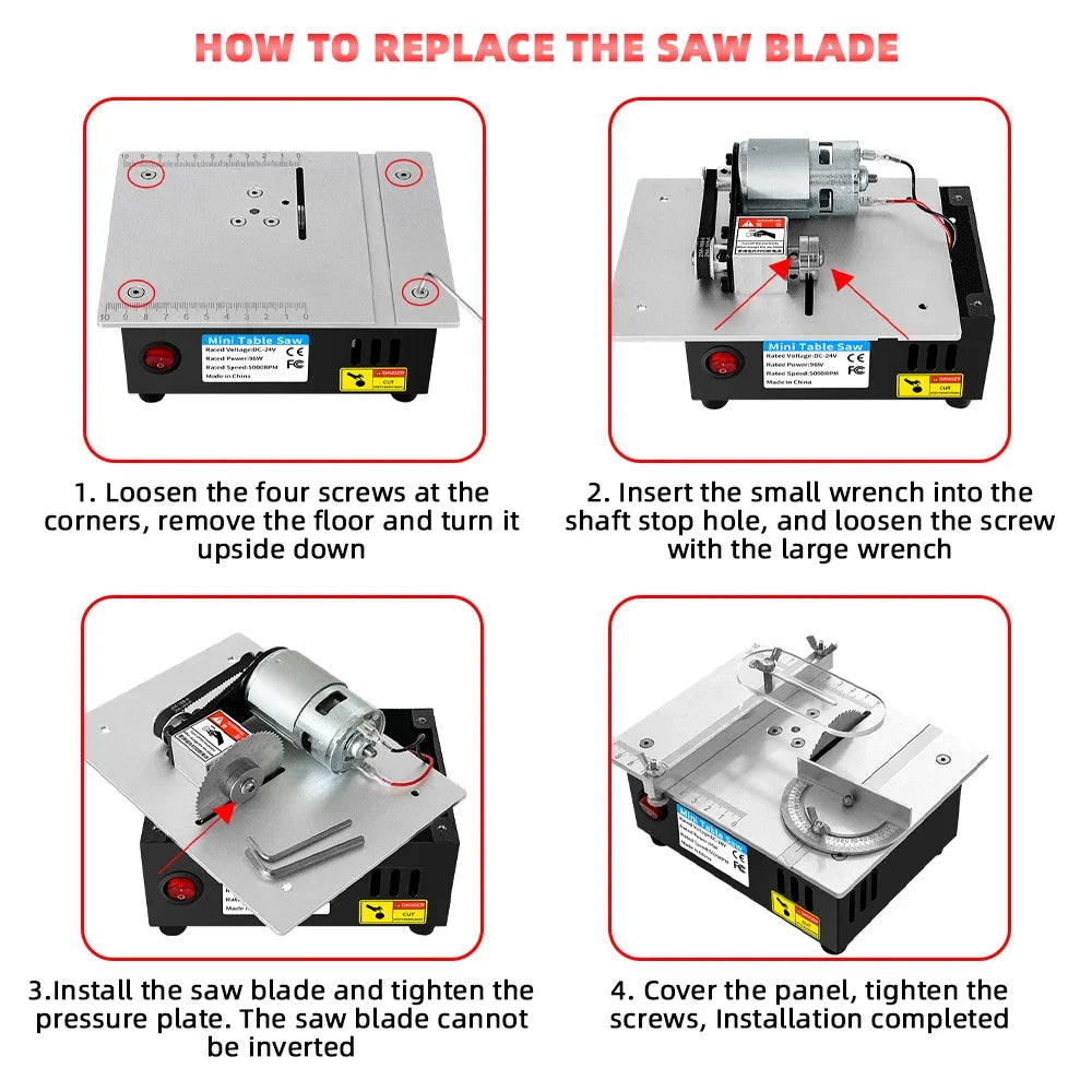 96W Mini Bench Saw — Adjustable Multifunctional Table Saw for DIY Woodworking