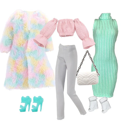 30cm Doll Winter Outfit – Plush Overcoat, Hats, Handbags & Shoes, DIY Fashion Doll Accessories