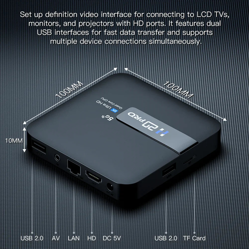 H20PRO Smart Android TV Box – Android 10.0, 16GB, Dual WiFi 2.4&5G, 4K/1080P Media Player with Play Store