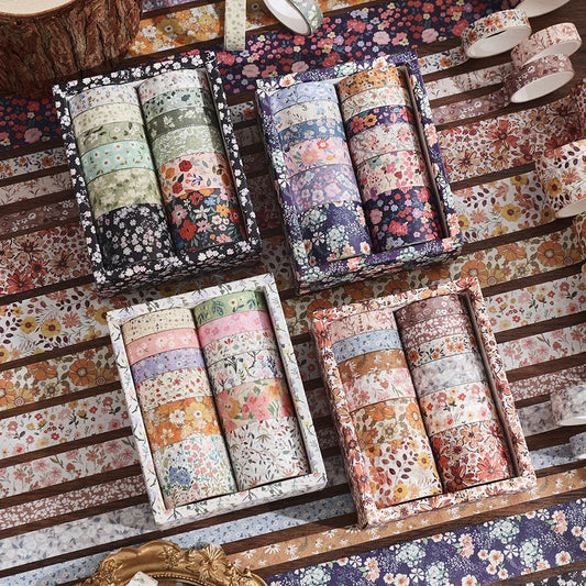 12 Rolls Vintage Floral Washi Tape Set – DIY Colored Decorative Masking Tape for Notebooks, Bullet Journals & Wrapping