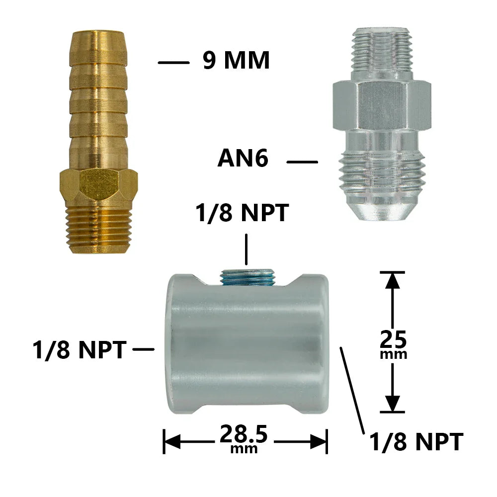 Universal 1/8 NPT Fuel Pressure Gauge 0-160 PSI with Liquid-Filled Polished Case & Adaptor Kit for Fuel Injection Systems