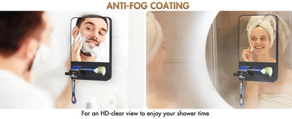 TAILI Shower Shaving Mirror with Storage Tray – Razor Holder, Suction Cup, Shatterproof & Fogless Bathroom Mirror