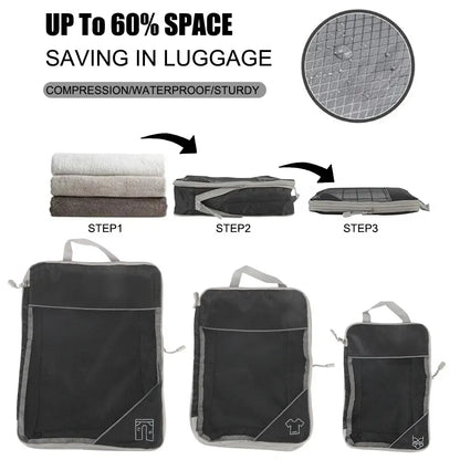 3/6-Piece Travel Storage Organizer Set - Portable Lightweight Suitcase Bags with Compressed Packing Cubes, Shoe Bag, and Mesh Luggage