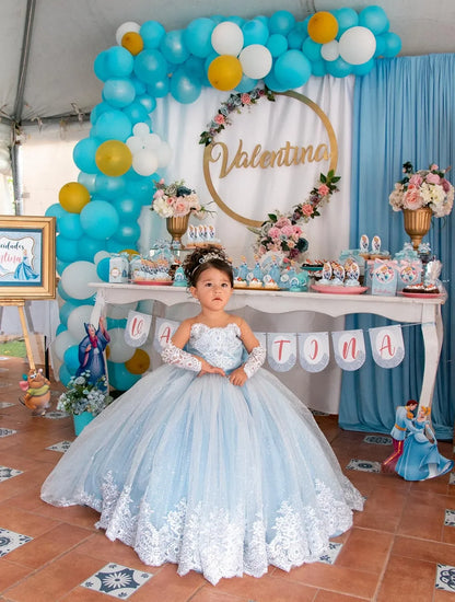 Flower Girl Wedding Dress - Long Sleeve Satin Bow Ball Gown for Toddlers & Girls