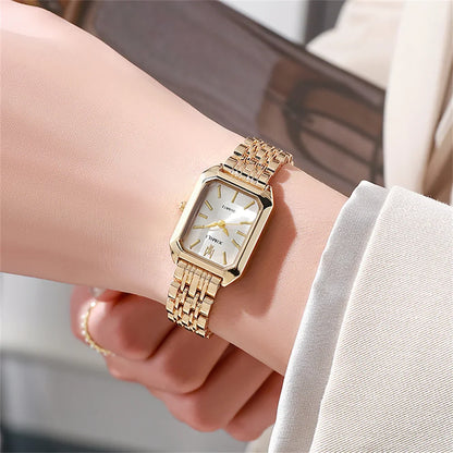 Luxury Women's Square Quartz Watch – Gold-Plated Stainless Steel Business Timepiece