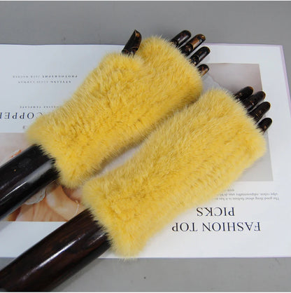Women’s Winter Mink Fur Gloves – 100% Natural Fingerless Knitted Mittens for Warmth