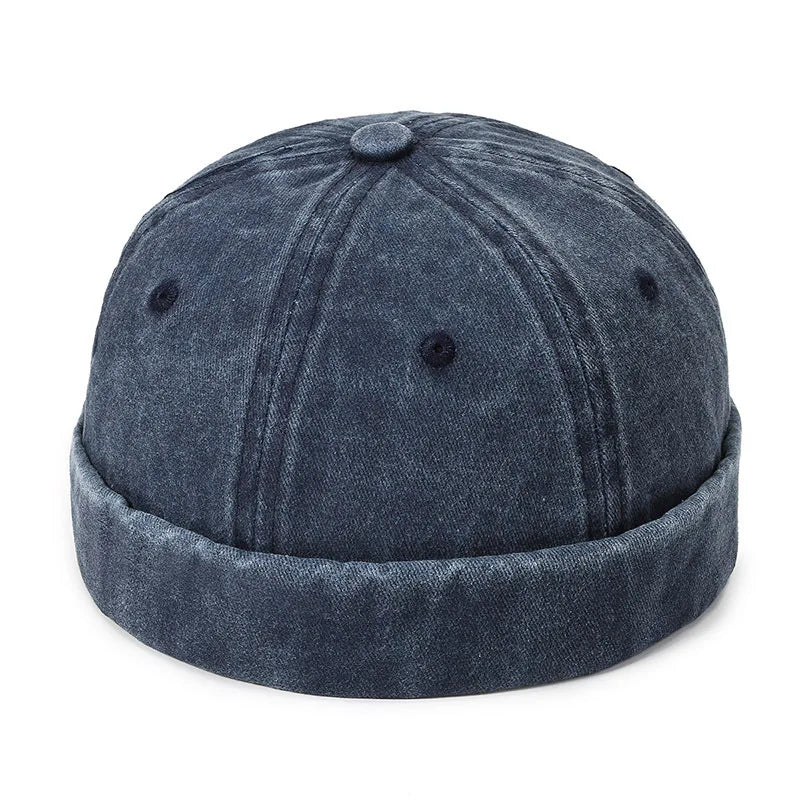 Fashion Denim Docker Cap – Brimless Skullcap Sailor Beanie Hat for Men & Women, Solid Color Adjustable Bucket Dad Cap Streetwear Style