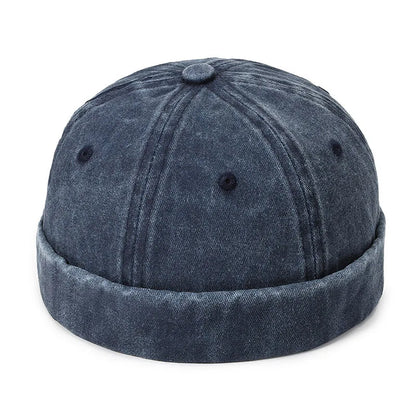 Fashion Denim Docker Cap – Brimless Skullcap Sailor Beanie Hat for Men & Women, Solid Color Adjustable Bucket Dad Cap Streetwear Style