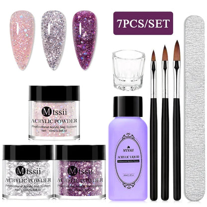 Nail Crystal Powder Kit – Acrylic Liquid Set with Pink & White Powder, Nail Brush for Extension & Carving, Beginner Set