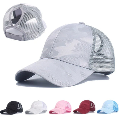 Stay Active in Style: Women's Ponytail Baseball Cap - Spring/Summer Cotton Mesh Sun Hat with Adjustable Snapback for Running and Outdoor Activities