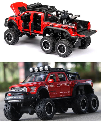 1:24 Diecast F150 Raptor Pickup Truck — Metal Model Car with Sound & Light for Kids Age 3+, Blue