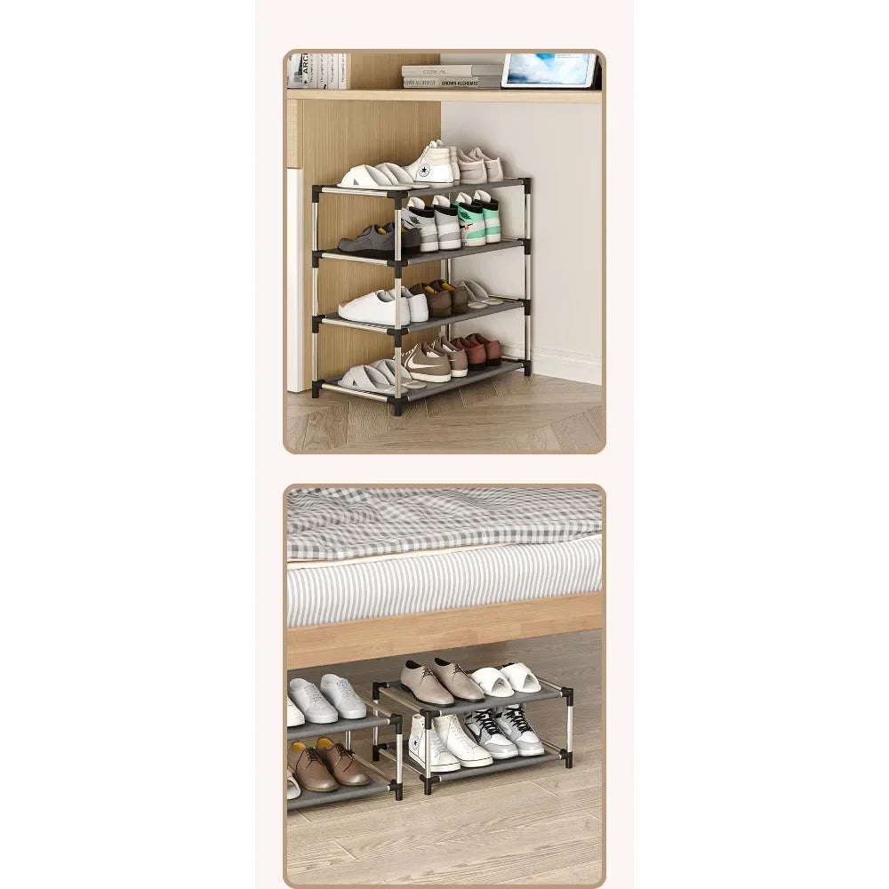 Stylish Metal Shoe Rack: Space-Saving Shoe Shelf Organizer Stand Holder in Black - Perfect for Living Room Footwear Storage