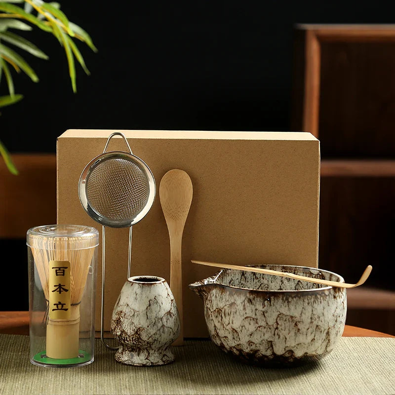 6PCS Japanese Matcha Tea Set – Bamboo Whisk, Teaspoon, Bowl & Whisk Holder for Tea Lovers, Tea-Making Tools