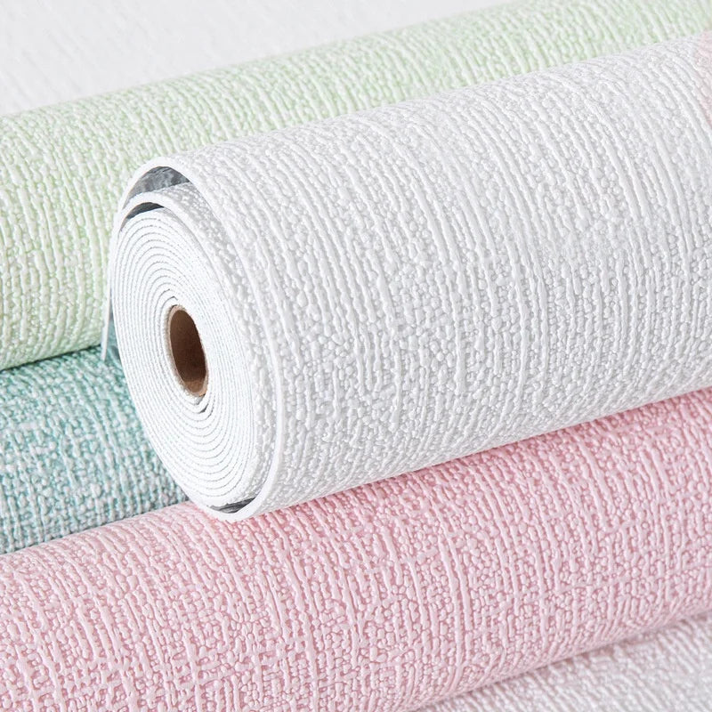 50cm x 10m Linen 3D Foam Self-Adhesive PVC Wallpaper - Solid Color, Thickened Waterproof Wall Stickers for Renovation