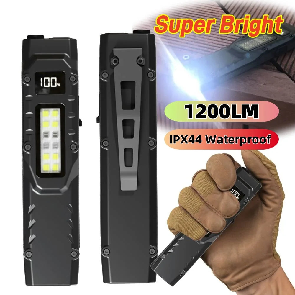 LED Ultra Slim Mini Flashlight – 1200LM Portable Pocket Light with Pen Clip, IPX44 Waterproof for Camping and Hiking