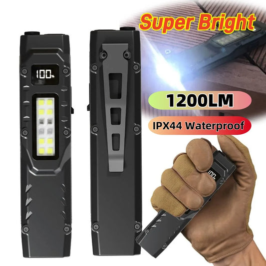 LED Ultra Slim Mini Flashlight – 1200LM Portable Pocket Light with Pen Clip, IPX44 Waterproof for Camping and Hiking
