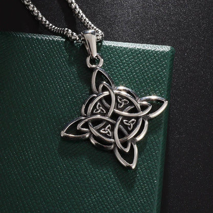 Witch Knot Necklace – Stainless Steel Magic Celtic Knot Pendant, Pagan Witchcraft Symbols, Jewelry Gift for Women
