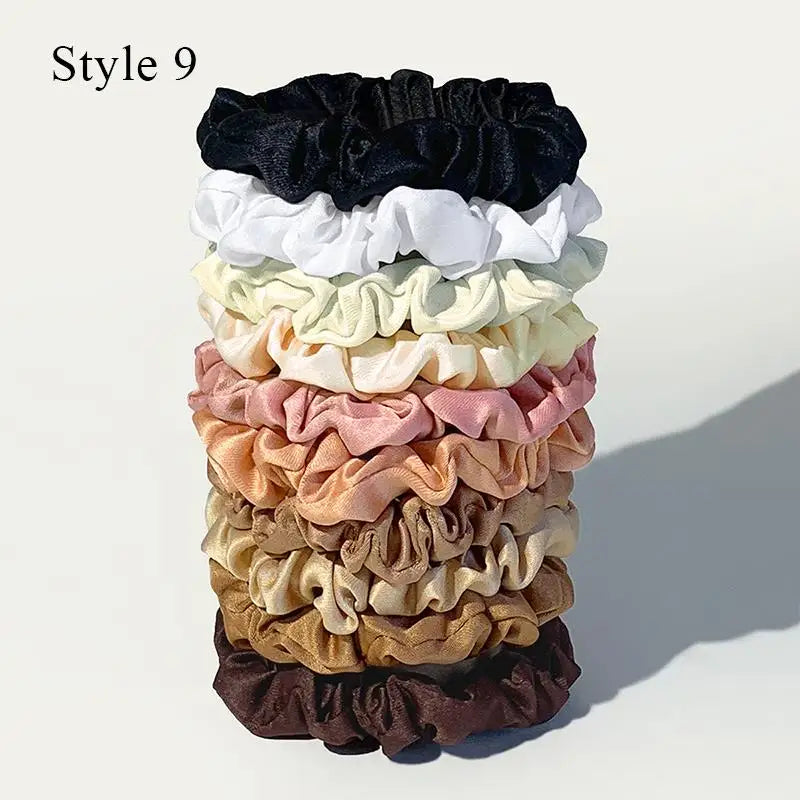 10pcs Satin Hair Scrunchies Set – Colorful Women’s & Girls’ Hair Bands, Soft Fabric Hair Ties
