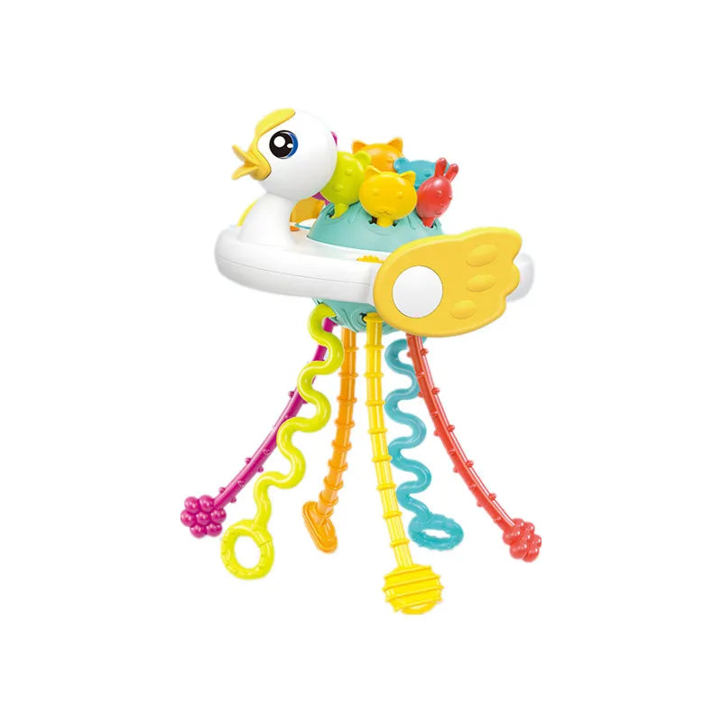 Baby Pull String Sensory Toy - Silicone Teething Rattle Montessori Learning Toy for 6-12 Months