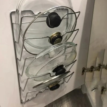 Wall-Mounted Kitchen Organizer Rack – Five-Layer Metal Pot Lid Storage, Rust-Free Multifunctional Rack