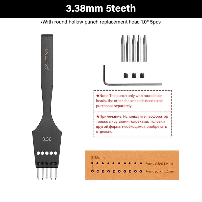 WUTA 3G Replaceable Leather Punch Heads – Diamond, Olive & Round Hole Pricking Irons for DIY Leathercraft