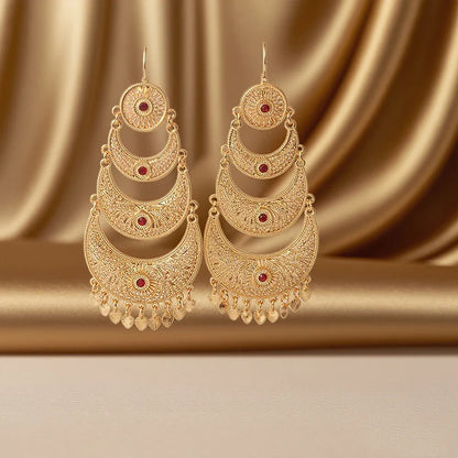 Vintage Moon & Heart Tassel Dangle Earrings for Women – Ethnic Tribal Arabesque Drop Jewelry