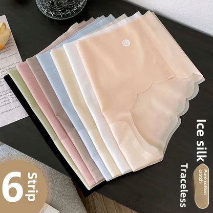 6-Pack Women’s Seamless Ice Silk Underwear – 3D Shaping Peach Butt Invisible No-Show Panties for Yoga & Daily Wear