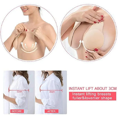 Women's Push-Up Silicone Invisible Bra – Strapless Self-Adhesive Lift Tape with Reusable Rabbit Nipple Covers
