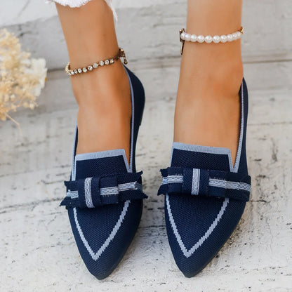 2024 Women’s Knitted Flats – Breathable Slip-On Pointed Toe Loafers, Comfortable Casual Walking Shoes in Solid Colors