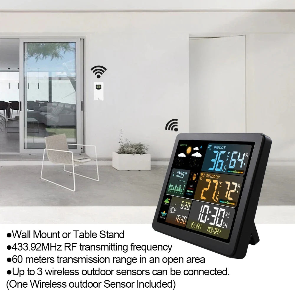 Digital Weather Station Clock - Indoor/Outdoor Temperature & Humidity Meter with Weather Forecast Wireless Table Clock