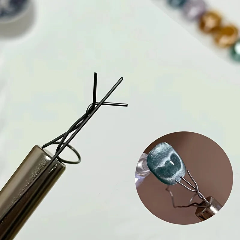6 Pcs Cat Eye Nail Magnet Set - Flexible Iron Wire for Heart & Ingot Shapes, Nail Art Accessories Tools