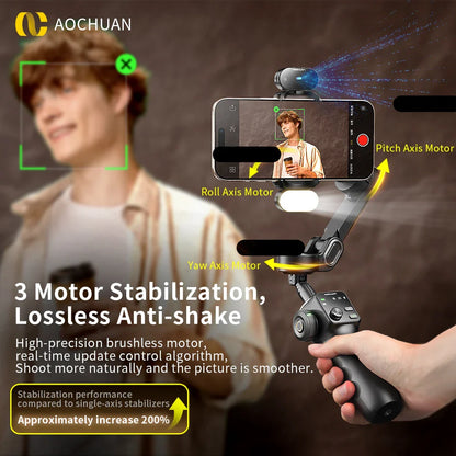 AOCHUAN Smart V8 3-Axis Handheld Gimbal – Phone Stabilizer with Extension Rod, Tripod & Face Tracking for iPhone, Android, TikTok & Vlog