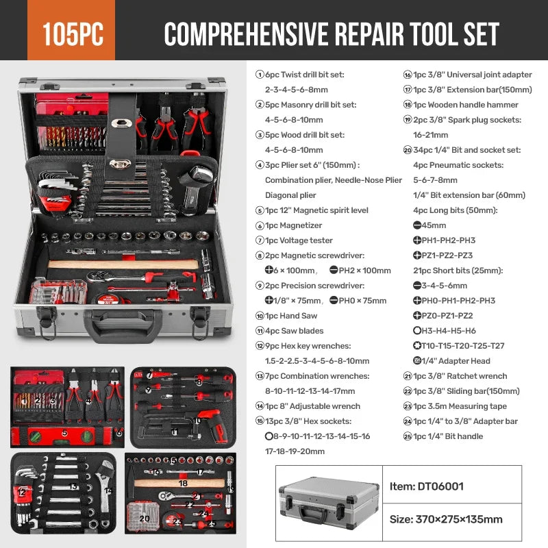 Hi-Spec 91PCS Professional Tool Set - CR-V Socket Wrench Repair Kit with Aluminum Carrying Case