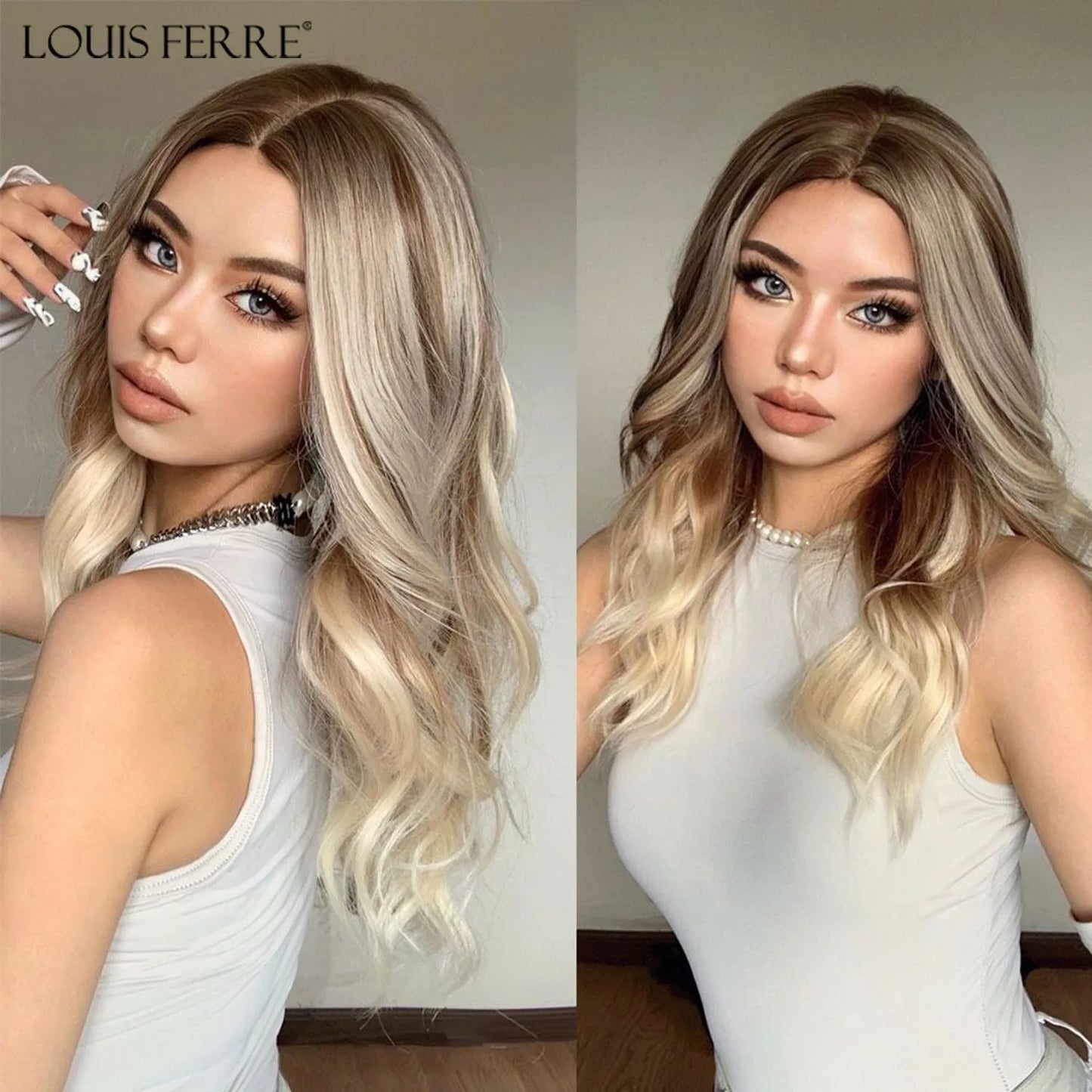 Long Wavy Brown Synthetic Wig for Women – Middle Part, Natural Look, Heat-Resistant Fiber for Daily Wear & Cosplay