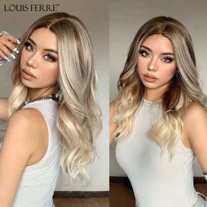 Long Wavy Brown Synthetic Wig for Women – Middle Part, Natural Look, Heat-Resistant Fiber for Daily Wear & Cosplay