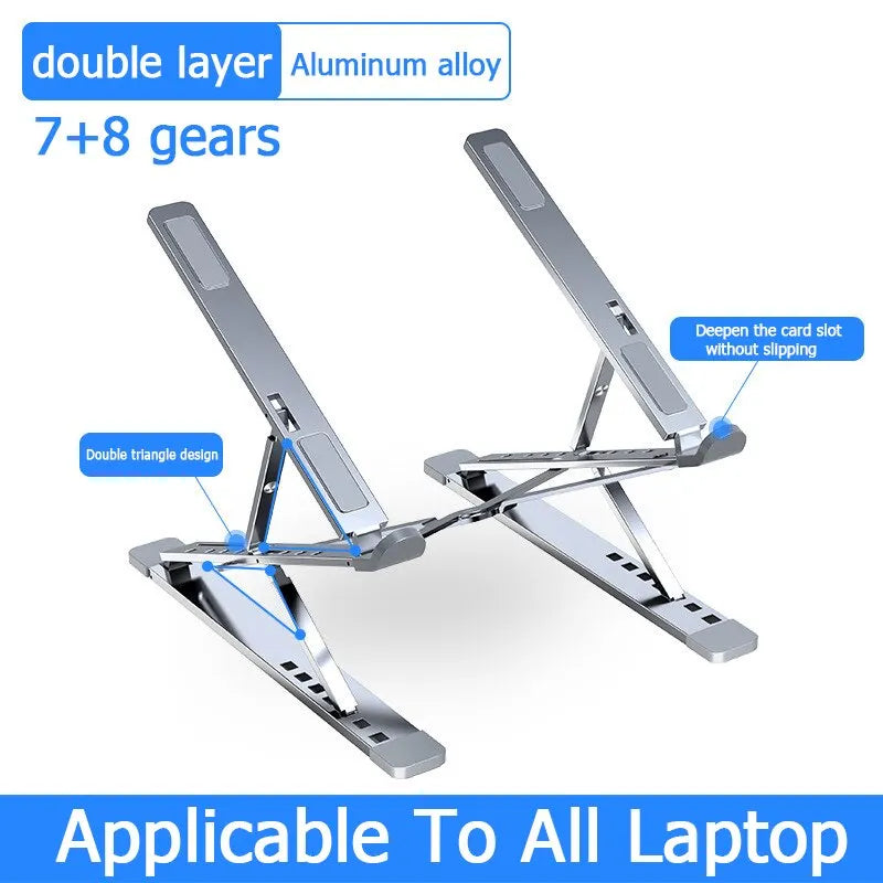 Folding Adjustable Laptop Stand for MacBook and PC - Aluminum Notebook Holder with Heat Dissipation for Tablets and Computers