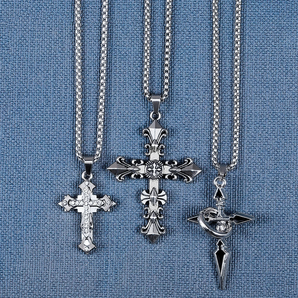 High-Quality Titanium Steel Cross Necklace – Non-Fading Hip-Hop Pendant Chain for Men & Women, Trendy Fashion Gift Jewelry
