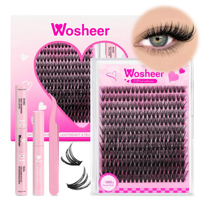 WOSHEER DIY Eyelash Cluster Kit – Faux Mink Lash Extensions with Bond, Seal & Remover for Natural Thick Individual Lashes