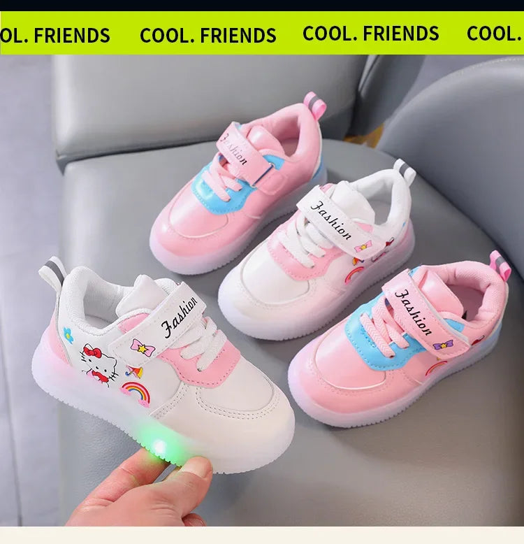 Sanrio LED Hello Kitty Shoes for Girls – Cute Cartoon Kawaii Summer Sneakers with Soft Bottom