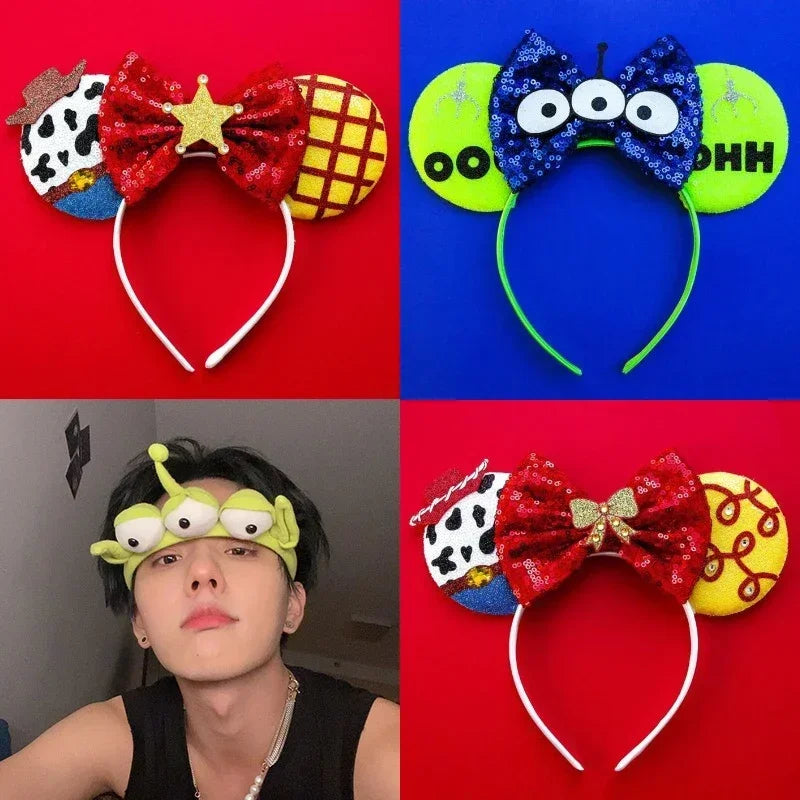 Toy Story Character Headbands - Sequin Bow, Woody, Buzz Lightyear & Alien Hair Accessories for Girls
