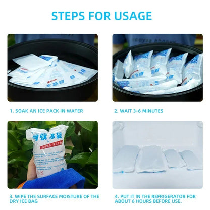 5PCS Reusable Gel Ice Bags — Automatic Water Absorption Insulated Ice Packs for Pain Relief, Cold Compress & Food Cooling