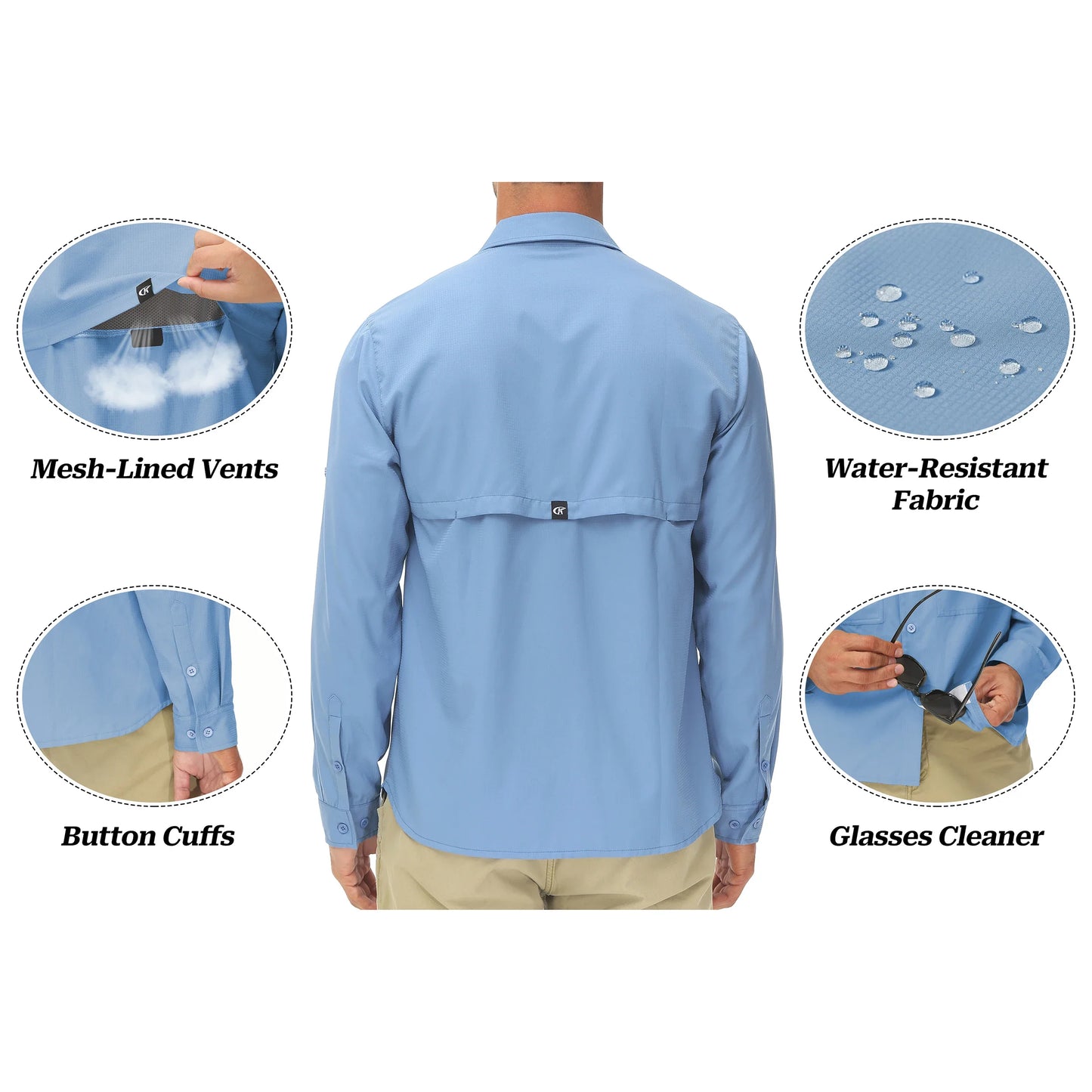 Men's UPF 50+ Long Sleeve Fishing Shirt – Sun Protection Breathable Hiking & Work Shirt with Zipper Pocket